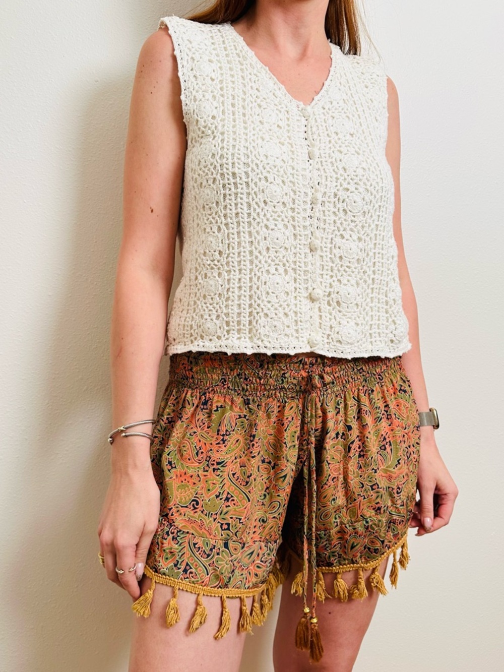 New Raga Paisley Print Tassel Hem Shorts Boho Festival Bohemian Summer Beach